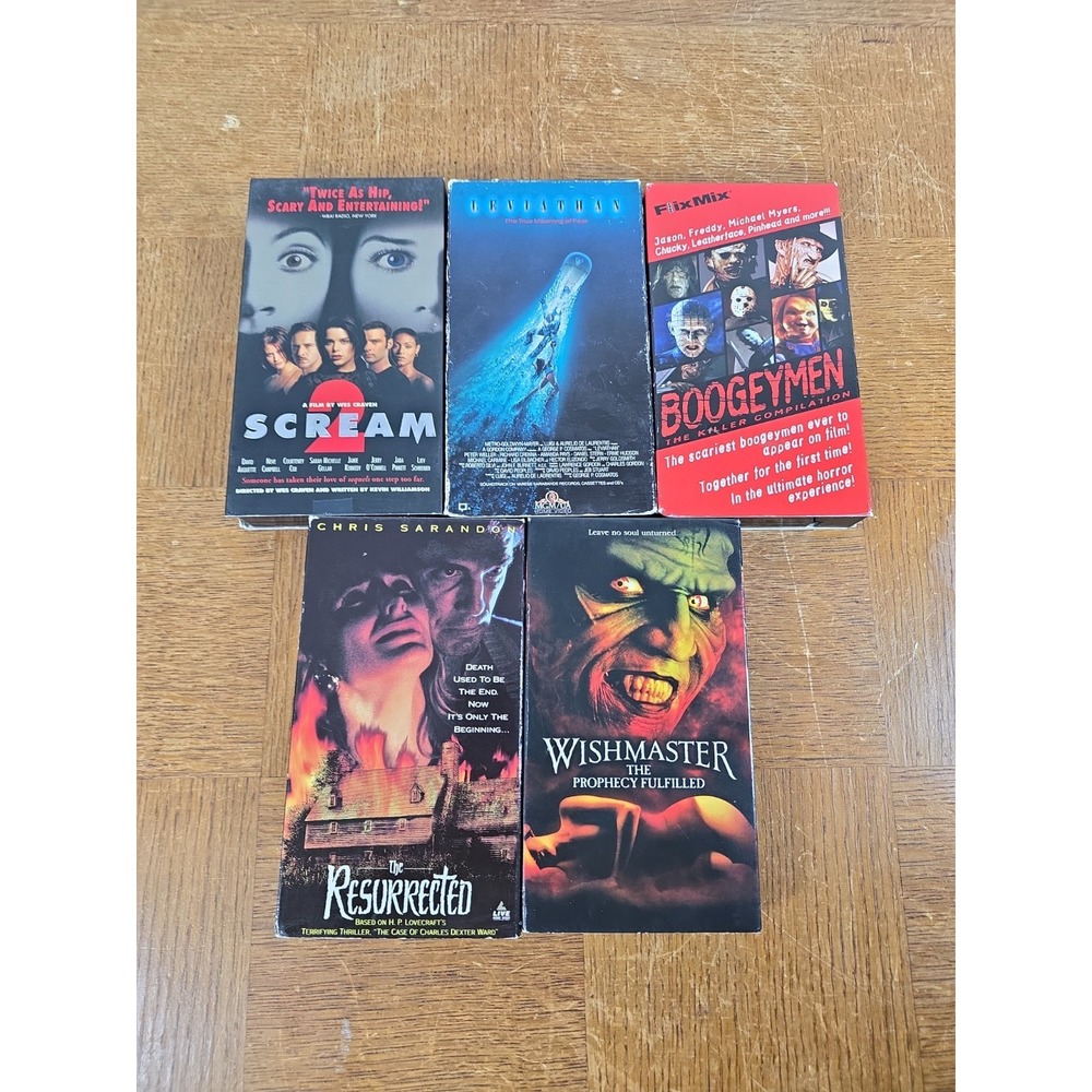 5 x Vintage Horror VHS Lot Leviathan, Wishmaster, Resurrected - Tested & Working